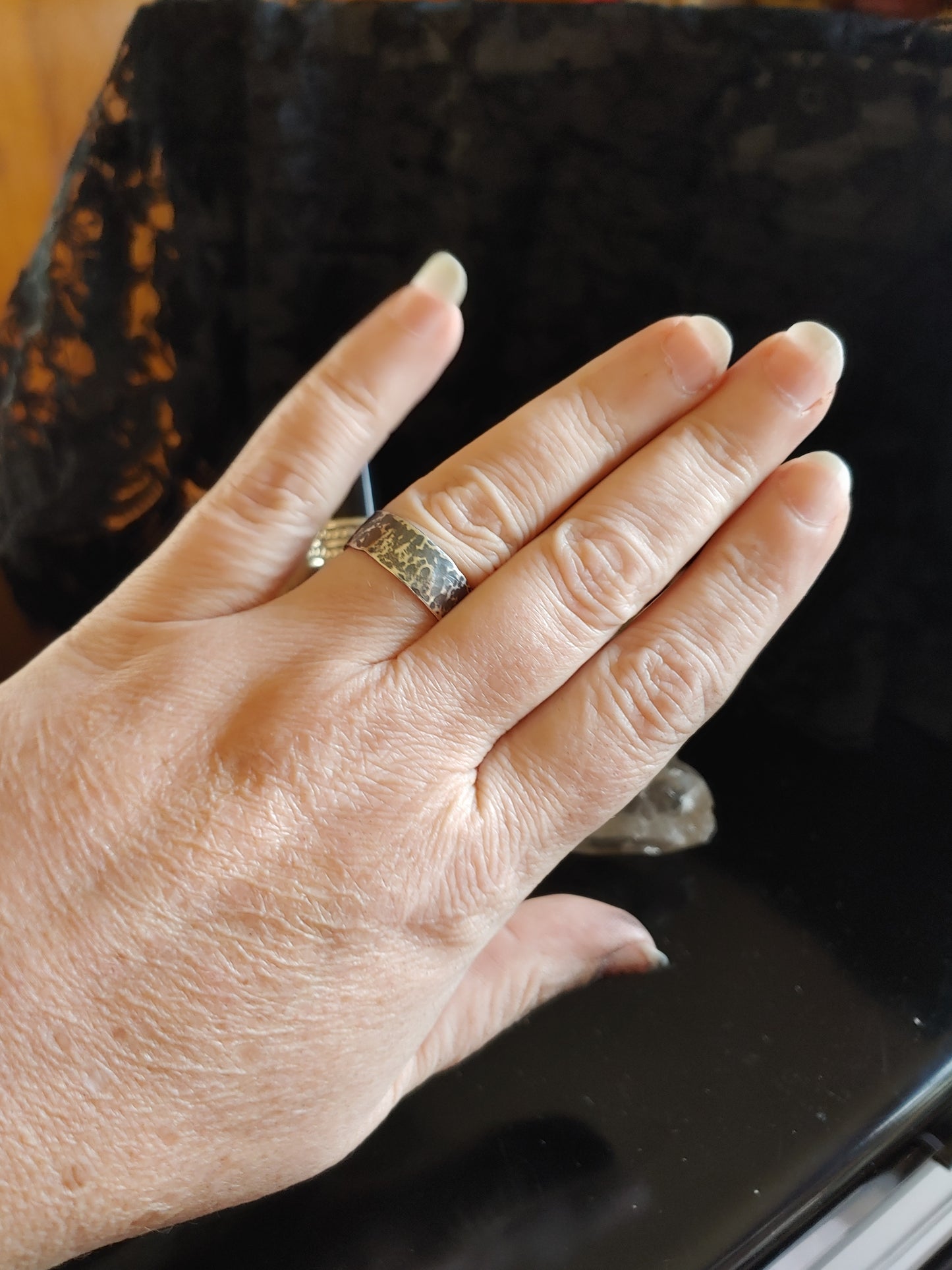 Large Hammered silver ring