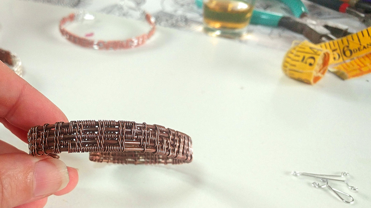 Woven copper cuff bracelet - "Keep Going"