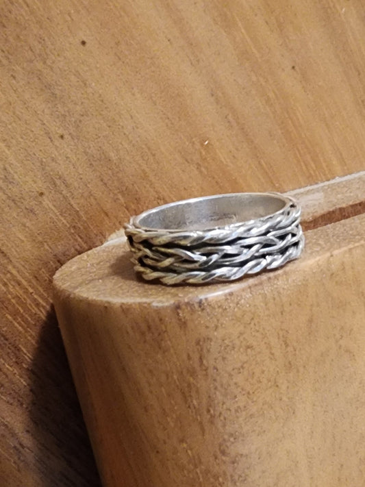 Complex braid silver ring