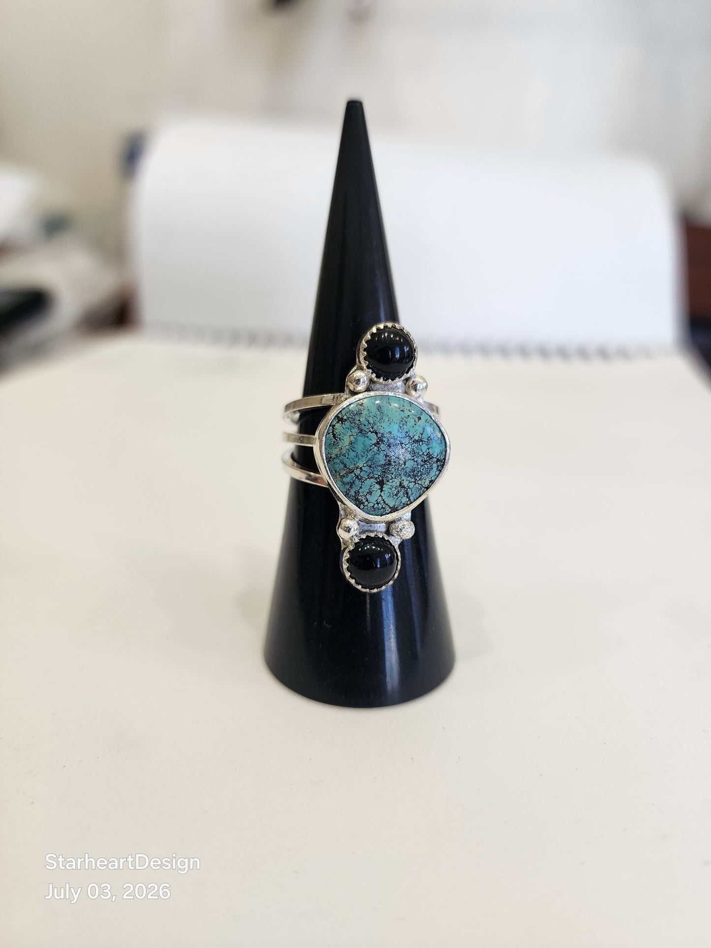 Turquoise and Onyx ring