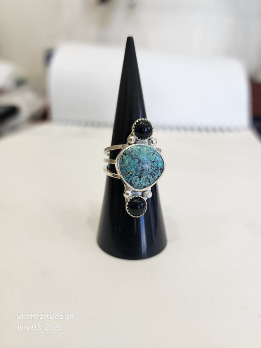 Turquoise and Onyx ring
