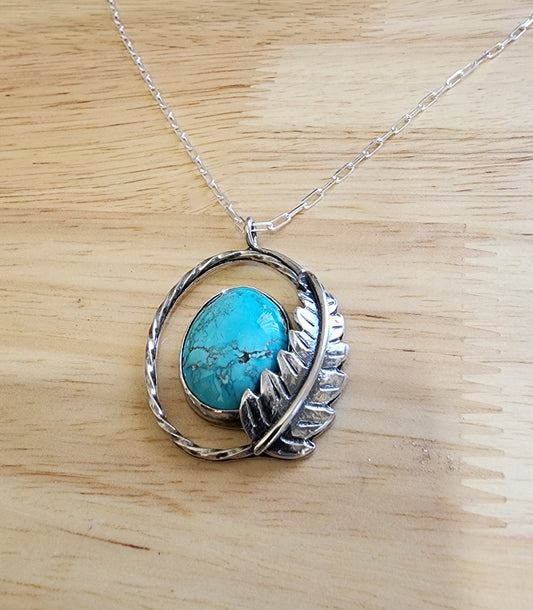 Turquoise feather pendant
