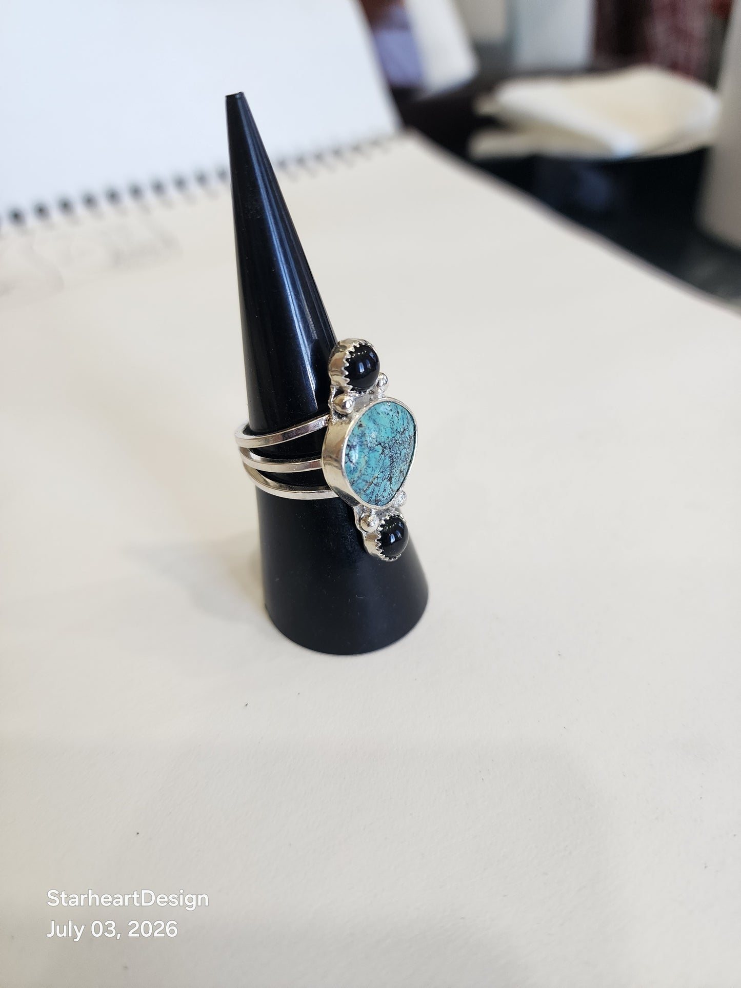 Turquoise and Onyx ring