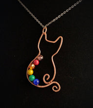 Load image into Gallery viewer, Rainbow beaded Copper Kitty Pendant