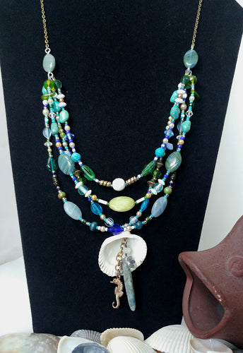 Blue Beaded Mermaid Necklace