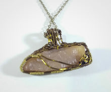 Load image into Gallery viewer, Sweetwater Agate Brass and Bronze Woven wrapped pendant