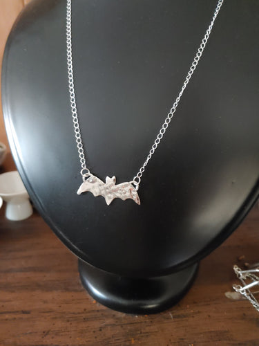 Batty Bat Necklace Textured Sterling Silver