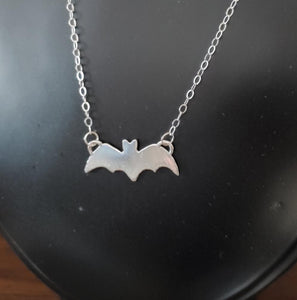 Batty Bat Necklace Textured Sterling Silver