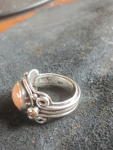 Renaissance Style Peach Agate Ring