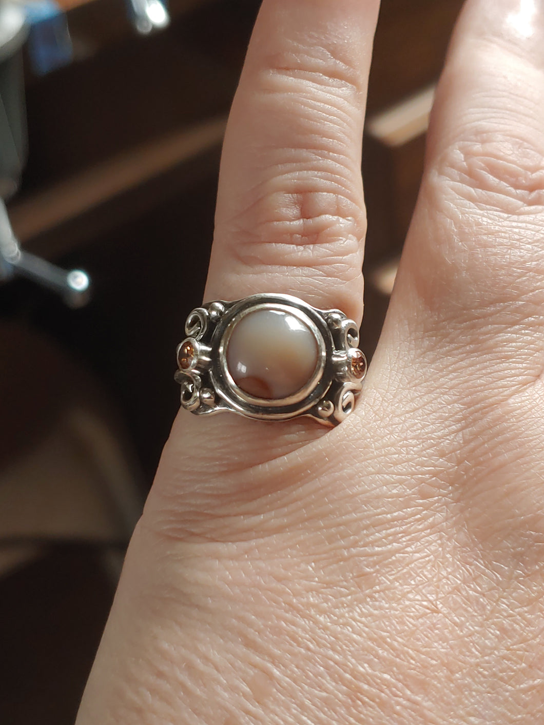 Renaissance Style Peach Agate Ring