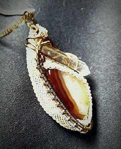 Root-Beer Float Agate and Quartz Crystal Pendant