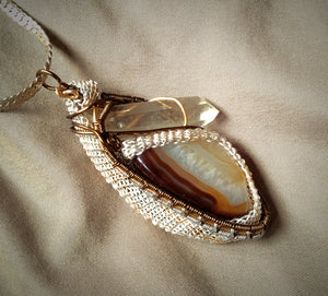 Root-Beer Float Agate and Quartz Crystal Pendant