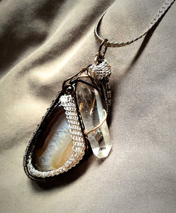 Root-Beer Float Agate and Quartz Crystal Pendant